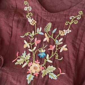 April Cornell Chocolate Embroidered Midi Dress